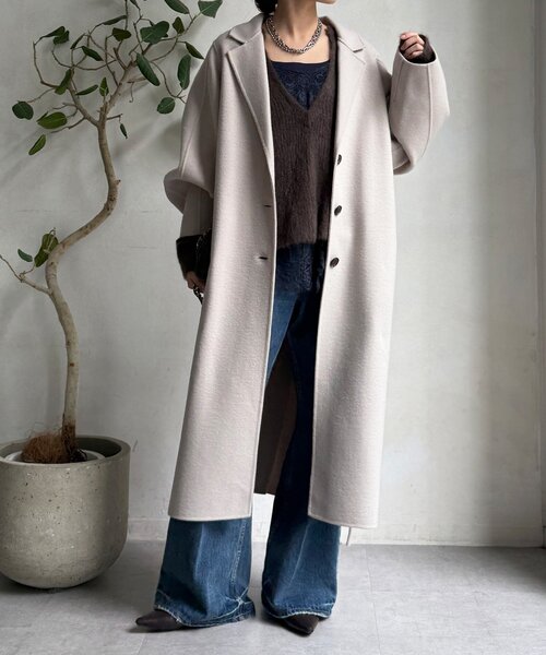 DouDou（ドゥドゥ）の「ビーバーロングコート（その他アウター・レディース・ベージュ/ネイビー/イエロー・FREE）」の2枚目の写真