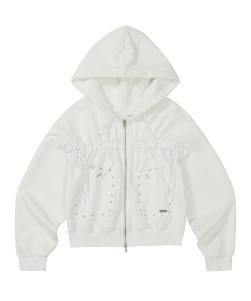 ILLIGO（イリゴ）の「フレイドストリングフードジップアップホワイト（パーカー・レディース・その他・SMALL/MEDIUM）」の3枚目の写真