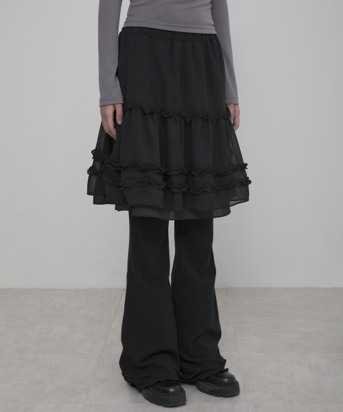 セール】3-Layered Ruffle Skirt Pants (FL-260_Black)（その他パンツ