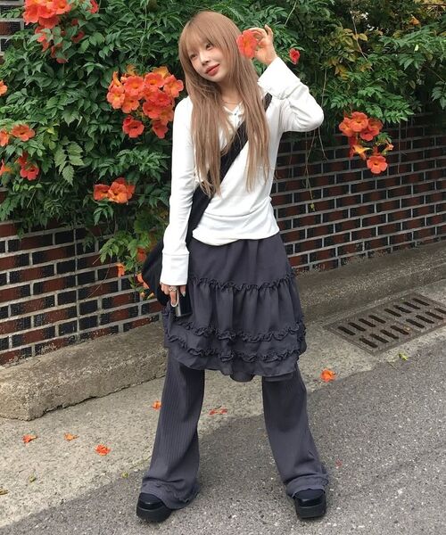 セール】3-Layered Ruffle Skirt Pants (FL-260_Black)（その他パンツ