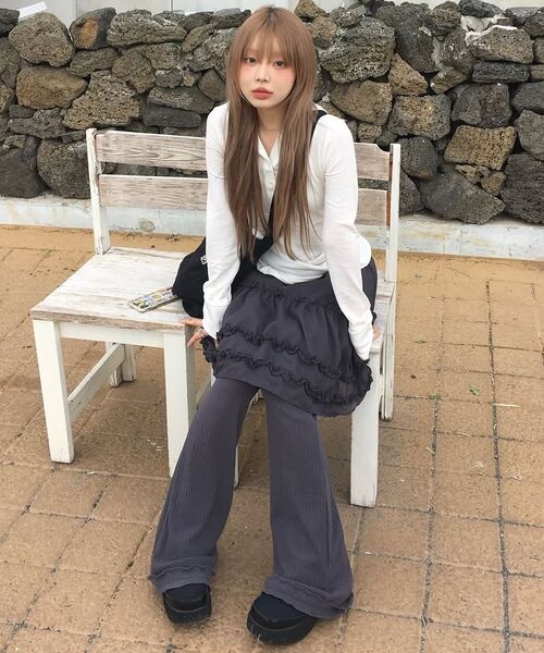 セール】3-Layered Ruffle Skirt Pants (FL-260_Black)（その他パンツ