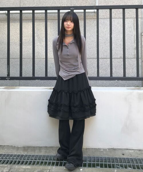 スカート FLAREUP 3-Layered Ruffle Skirt Pants セール】3-Layered Ruffle Skirt Pants (FL-260_Black)（その他パンツ