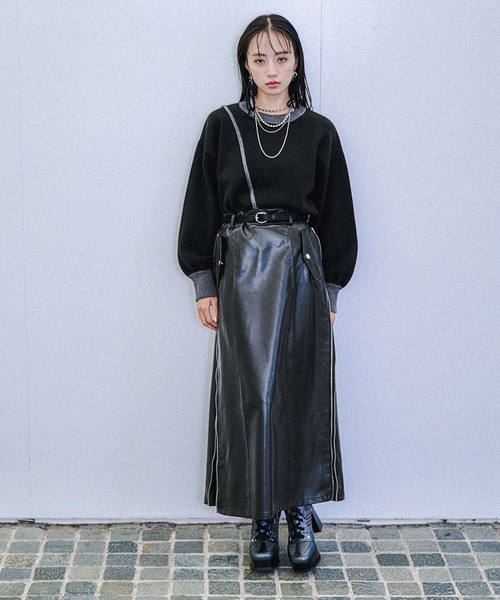 セール】フェイクレザーサイドジップナロースカート(HARE)（スカート