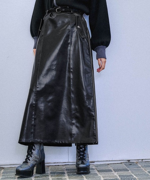 HARE(ハレ)の「フェイクレザーサイドジップナロースカート(HARE)(スカート・レディース・ブラック/ブラウン・FREE)」の10枚目の写真