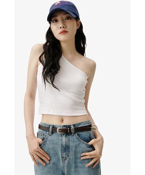 MUSINSA STANDARD WOMAN（ムシンサスタンダードウーマン）の「ウィメンズワンショルダータンクトップ[ホワイト]（Tシャツ/カットソー・レディース・その他・MEDIUM/LARGE/SMALL/X-SMALL）」の9枚目の写真