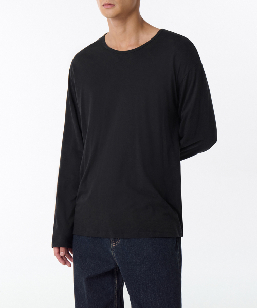 リラックスドCRスcoopネック長袖Tシャツ[ブラック]（Tシャツ