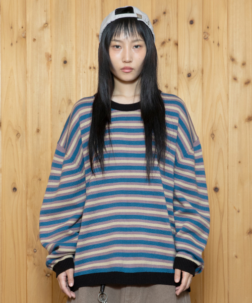 XTONZ(エクストーンズ)の「XTK162 サンセットストライププルオーバーニット (ブルー)(ニット/セーター・メンズ・その他・LARGE/MEDIUM)」の2枚目の写真