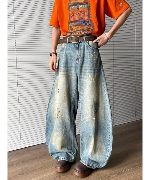 Bling Leads(ブリングリーズ)の「【Bls】【Bling Leads】ペイントバレルレッグデニムパンツ(デニムパンツ・メンズ・ライトブルー・MEDIUM/LARGE)」の2枚目の写真
