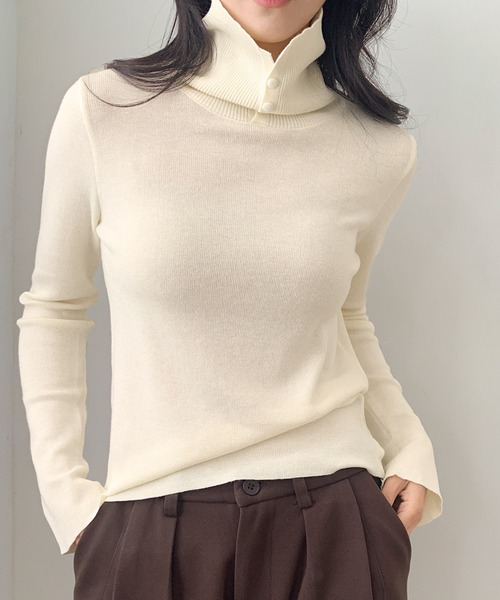 LOWO(ロワ)の「ハイネック ニット 長袖 トップス プルオーバー レディース 秋冬(ニット/セーター・レディース・ブラウン/ブラック/オフホワイト/グレー・FREE)」の1枚目の写真