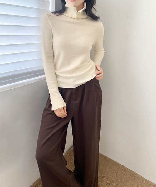 LOWO(ロワ)の「ハイネック ニット 長袖 トップス プルオーバー レディース 秋冬(ニット/セーター・レディース・ブラウン/ブラック/オフホワイト/グレー・FREE)」の6枚目の写真