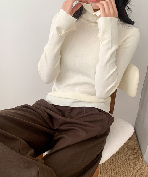 LOWO(ロワ)の「ハイネック ニット 長袖 トップス プルオーバー レディース 秋冬(ニット/セーター・レディース・ブラウン/ブラック/オフホワイト/グレー・FREE)」の8枚目の写真