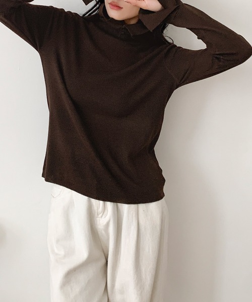 LOWO(ロワ)の「ハイネック ニット 長袖 トップス プルオーバー レディース 秋冬(ニット/セーター・レディース・ブラウン/ブラック/オフホワイト/グレー・FREE)」の9枚目の写真