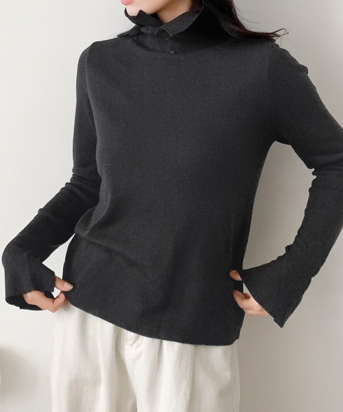LOWO(ロワ)の「ハイネック ニット 長袖 トップス プルオーバー レディース 秋冬(ニット/セーター・レディース・ブラウン/ブラック/オフホワイト/グレー・FREE)」の11枚目の写真
