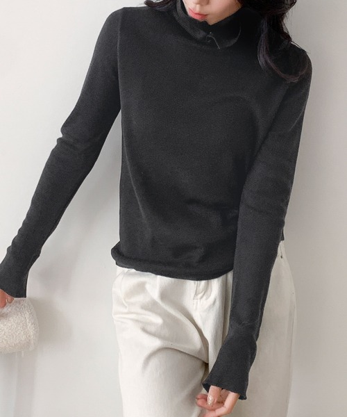LOWO(ロワ)の「ハイネック ニット 長袖 トップス プルオーバー レディース 秋冬(ニット/セーター・レディース・ブラウン/ブラック/オフホワイト/グレー・FREE)」の12枚目の写真
