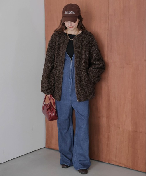 AMELY(エミリー)の「プードルファー ノーカラージャケット(ノーカラージャケット・レディース・ブラック/ベージュ/ホワイト/ブラウン・フリー)」の13枚目の写真