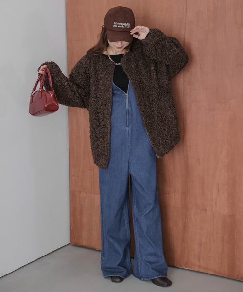 AMELY(エミリー)の「プードルファー ノーカラージャケット(ノーカラージャケット・レディース・ブラック/ベージュ/ホワイト/ブラウン・フリー)」の14枚目の写真