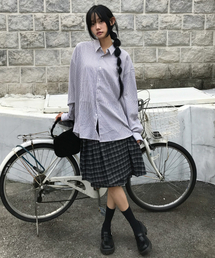 Split Check Layered Skirt Black
