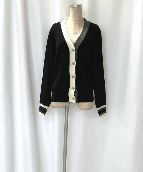 Q（キュー）の「バイカラーカーディガン（カーディガン/ボレロ・レディース・ブラック/ライトグレー・MEDIUM）」の3枚目の写真