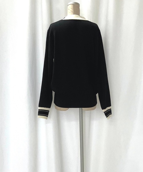 Q（キュー）の「バイカラーカーディガン（カーディガン/ボレロ・レディース・ブラック/ライトグレー・MEDIUM）」の5枚目の写真