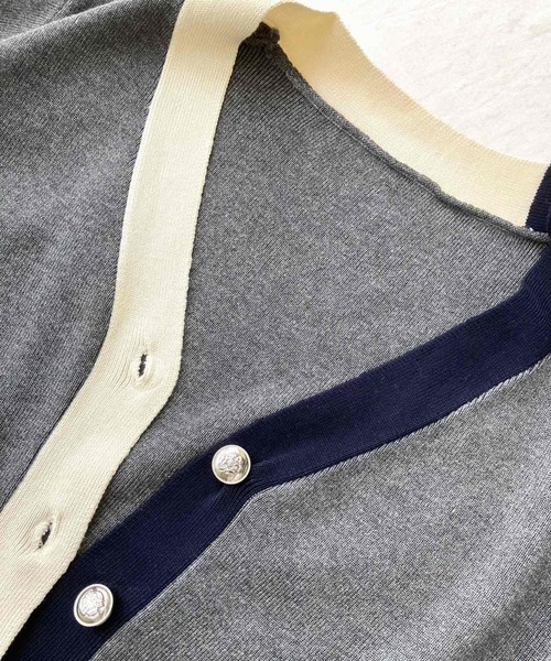 Q（キュー）の「バイカラーカーディガン（カーディガン/ボレロ・レディース・ブラック/ライトグレー・MEDIUM）」の8枚目の写真