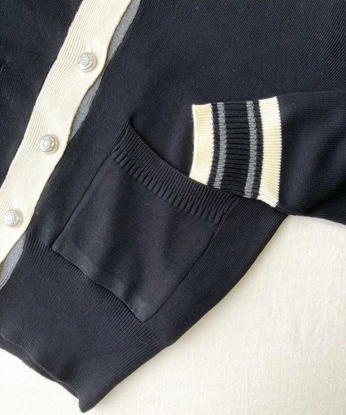 Q（キュー）の「バイカラーカーディガン（カーディガン/ボレロ・レディース・ブラック/ライトグレー・MEDIUM）」の7枚目の写真