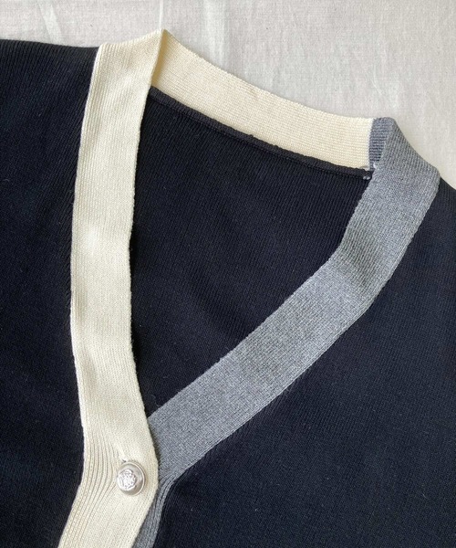 Q（キュー）の「バイカラーカーディガン（カーディガン/ボレロ・レディース・ブラック/ライトグレー・MEDIUM）」の9枚目の写真