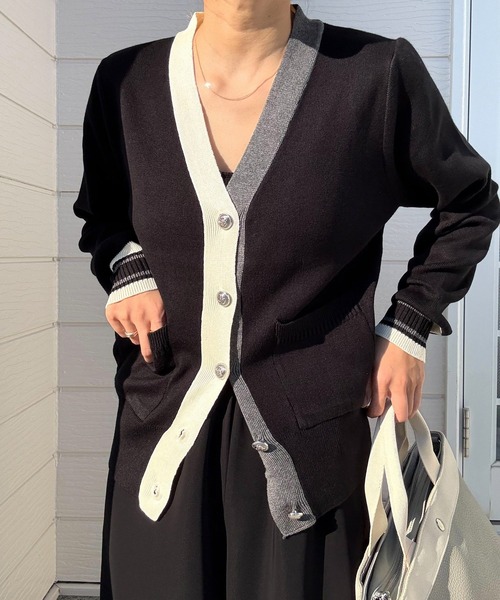 Q（キュー）の「バイカラーカーディガン（カーディガン/ボレロ・レディース・ブラック/ライトグレー・MEDIUM）」の17枚目の写真