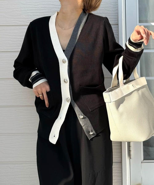 Q（キュー）の「バイカラーカーディガン（カーディガン/ボレロ・レディース・ブラック/ライトグレー・MEDIUM）」の18枚目の写真