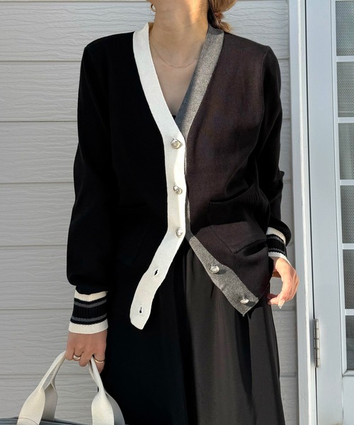 Q（キュー）の「バイカラーカーディガン（カーディガン/ボレロ・レディース・ブラック/ライトグレー・MEDIUM）」の20枚目の写真