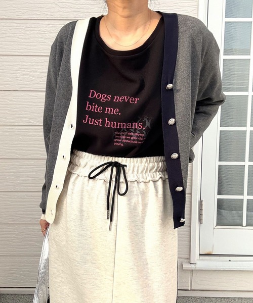 Q（キュー）の「バイカラーカーディガン（カーディガン/ボレロ・レディース・ブラック/ライトグレー・MEDIUM）」の11枚目の写真