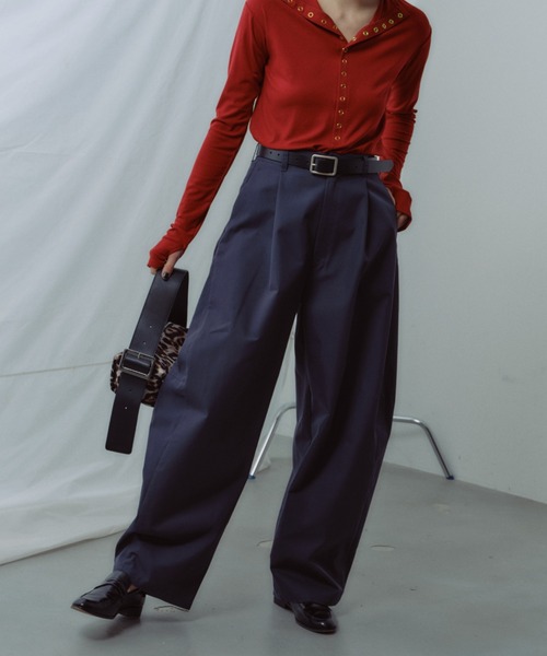 yae（ヤエ）の「Super wide curve pants / スーパーワイドカーブパンツ（その他パンツ・レディース・ネイビー/ライトグレー・38/36）」の10枚目の写真
