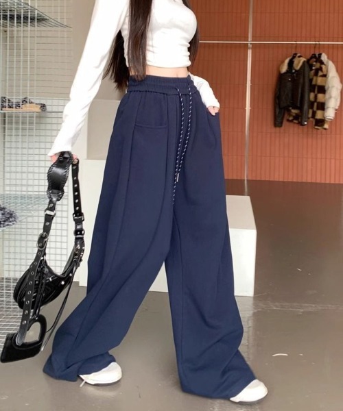 SallyLunn（サリーラン）の「ハイウエストワイドレッグパンツ（その他パンツ・レディース・ブラック/ネイビー/ブラック×ホワイト/ホワイト/グレー・LARGE/MEDIUM）」の5枚目の写真