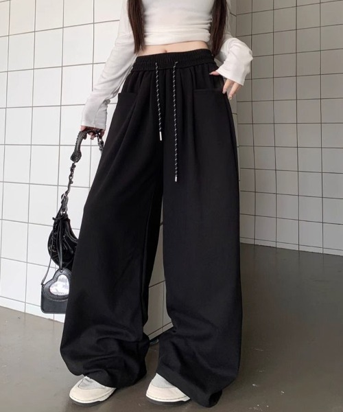 SallyLunn（サリーラン）の「ハイウエストワイドレッグパンツ（その他パンツ・レディース・ブラック/ネイビー/ブラック×ホワイト/ホワイト/グレー・LARGE/MEDIUM）」の3枚目の写真