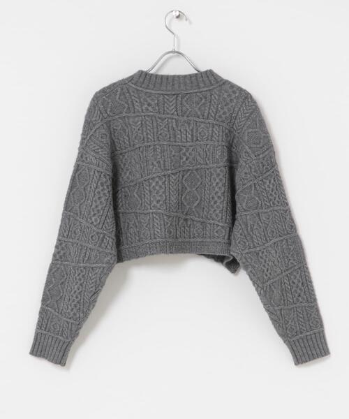 KBF（ケイビーエフ）の「MIXケーブルショートニット（ニット/セーター・レディース・グレー/ベージュ/ブラウン・ONE）」の21枚目の写真