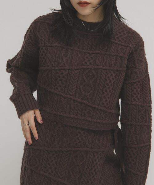 KBF（ケイビーエフ）の「MIXケーブルショートニット（ニット/セーター・レディース・グレー/ベージュ/ブラウン・ONE）」の13枚目の写真