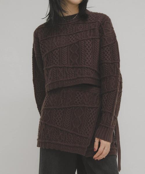 KBF（ケイビーエフ）の「MIXケーブルショートニット（ニット/セーター・レディース・グレー/ベージュ/ブラウン・ONE）」の14枚目の写真