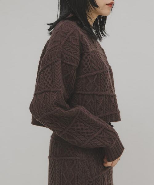 KBF（ケイビーエフ）の「MIXケーブルショートニット（ニット/セーター・レディース・グレー/ベージュ/ブラウン・ONE）」の15枚目の写真