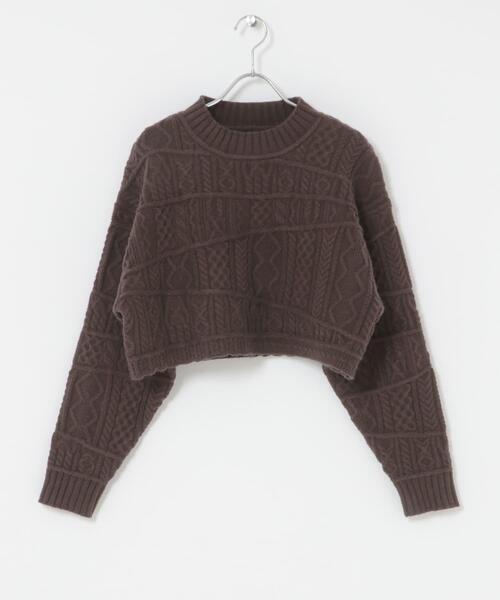 KBF（ケイビーエフ）の「MIXケーブルショートニット（ニット/セーター・レディース・グレー/ベージュ/ブラウン・ONE）」の10枚目の写真