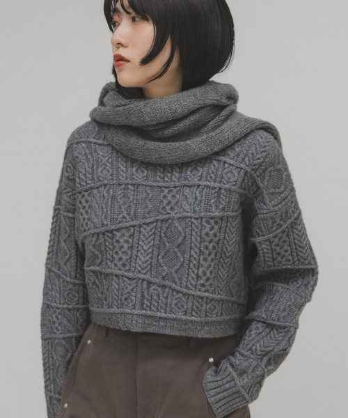 KBF（ケイビーエフ）の「MIXケーブルショートニット（ニット/セーター