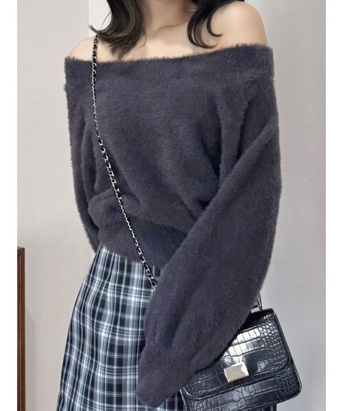 MERCURYDUO（マーキュリーデュオ）の「【追加生産】ミニシャギーオフショルニット（ニット/セーター・レディース・アイボリー/ベビーピンク/グレー/ブルー・FREE）」の2枚目の写真