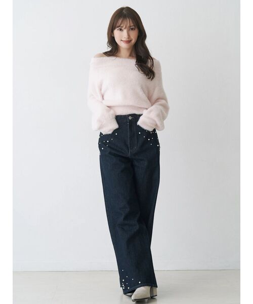 MERCURYDUO（マーキュリーデュオ）の「【追加生産】ミニシャギーオフショルニット（ニット/セーター・レディース・アイボリー/ベビーピンク/グレー/ブルー・FREE）」の12枚目の写真