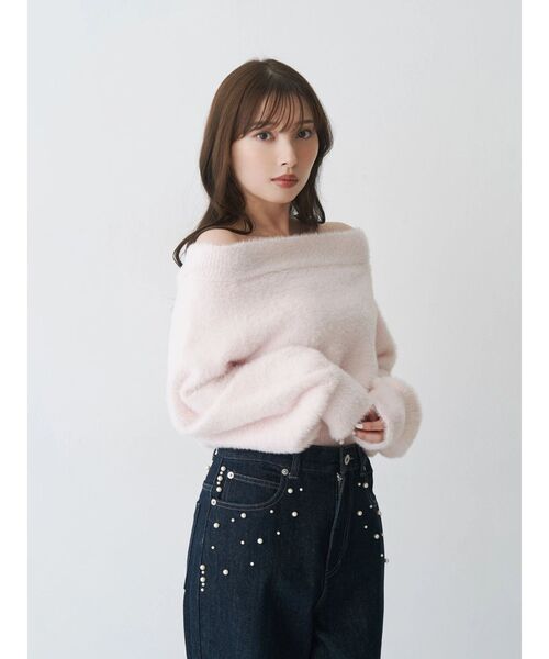 MERCURYDUO（マーキュリーデュオ）の「【追加生産】ミニシャギーオフショルニット（ニット/セーター・レディース・アイボリー/ベビーピンク/グレー/ブルー・FREE）」の14枚目の写真