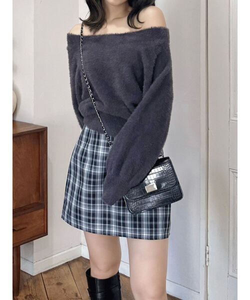 MERCURYDUO（マーキュリーデュオ）の「【追加生産】ミニシャギーオフショルニット（ニット/セーター・レディース・アイボリー/ベビーピンク/グレー/ブルー・FREE）」の18枚目の写真