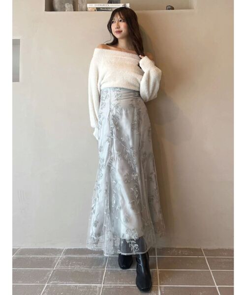 MERCURYDUO（マーキュリーデュオ）の「【追加生産】ミニシャギーオフショルニット（ニット/セーター・レディース・アイボリー/ベビーピンク/グレー/ブルー・FREE）」の15枚目の写真