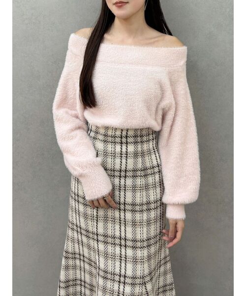 MERCURYDUO（マーキュリーデュオ）の「【追加生産】ミニシャギーオフショルニット（ニット/セーター・レディース・アイボリー/ベビーピンク/グレー/ブルー・FREE）」の19枚目の写真