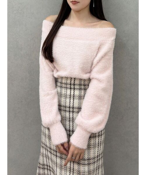 MERCURYDUO（マーキュリーデュオ）の「【追加生産】ミニシャギーオフショルニット（ニット/セーター・レディース・アイボリー/ベビーピンク/グレー/ブルー・FREE）」の20枚目の写真