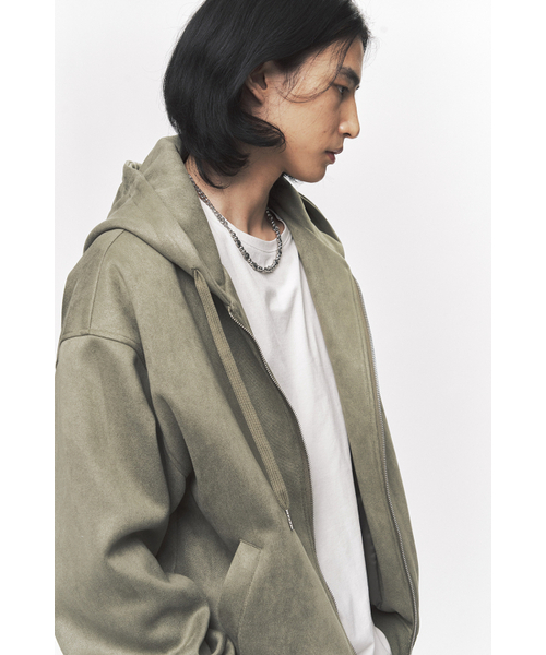 BLACK MOMENT（ブラックモーメント）の「フェイクスエードフードジップアップジャケット[オリーブ]（パーカー・メンズ・オリーブ・MEDIUM/LARGE）」の3枚目の写真