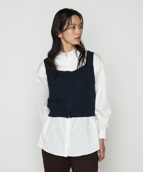 K.T KIYOKO TAKASE(キヨコタカセ)の「〔 TALLサイズ 〕 ケーブル編みニット ビスチェ(ニット/セーター・レディース・ネイビー・15号)」の1枚目の写真