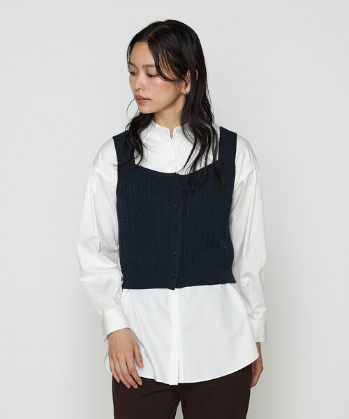 K.T KIYOKO TAKASE(キヨコタカセ)の「〔 TALLサイズ 〕 ケーブル編みニット ビスチェ(ニット/セーター・レディース・ネイビー・15号)」の5枚目の写真