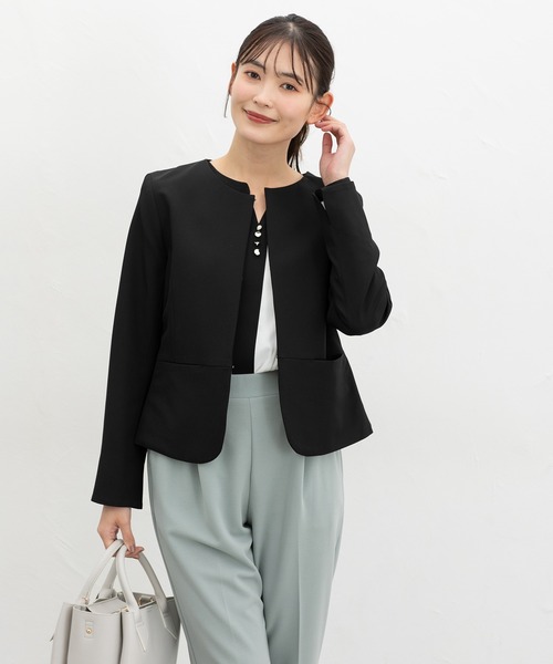 Honeys（ハニーズ）の「【ストレッチ・ウォッシャブル・イージーケア】ノーカラージャケット（ノーカラージャケット・レディース・ダークベージュ/ネイビー/ライトグレー系2/ライトグレー系1/ブラック・3L/L/LL/M/S）」の9枚目の写真